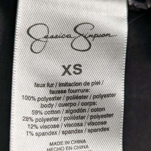 Jessica Simpson XS Black Faux Fur Collar Denim Moto Jacket Women’s Y2K Style - Picture 4 of 5